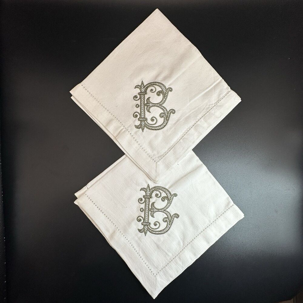 Set 2 Heavyweight Cotton Napkins Gothic Monogram B Hemstitch India 18x18